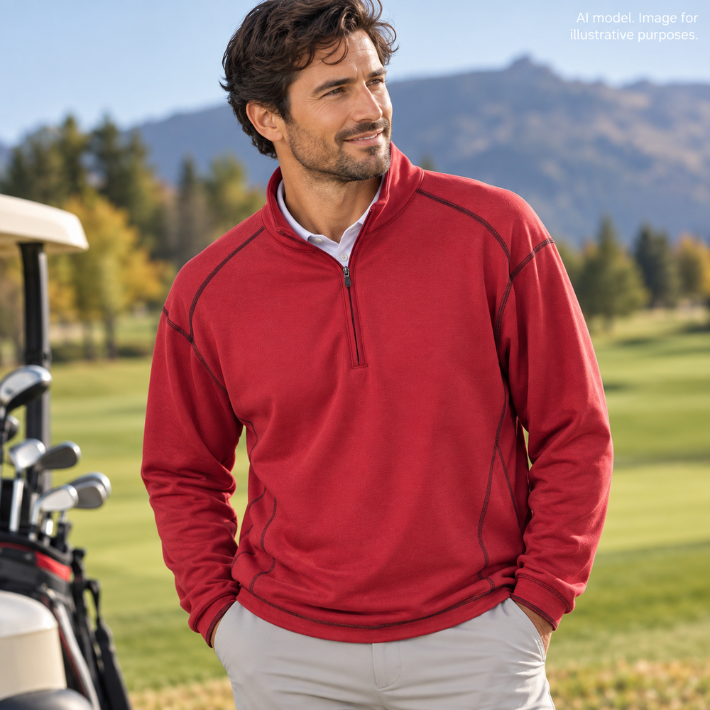 Pebble Beach Pullover Sweater Mens Large Red 1/4 Zip Mock Neck Golf Performance
